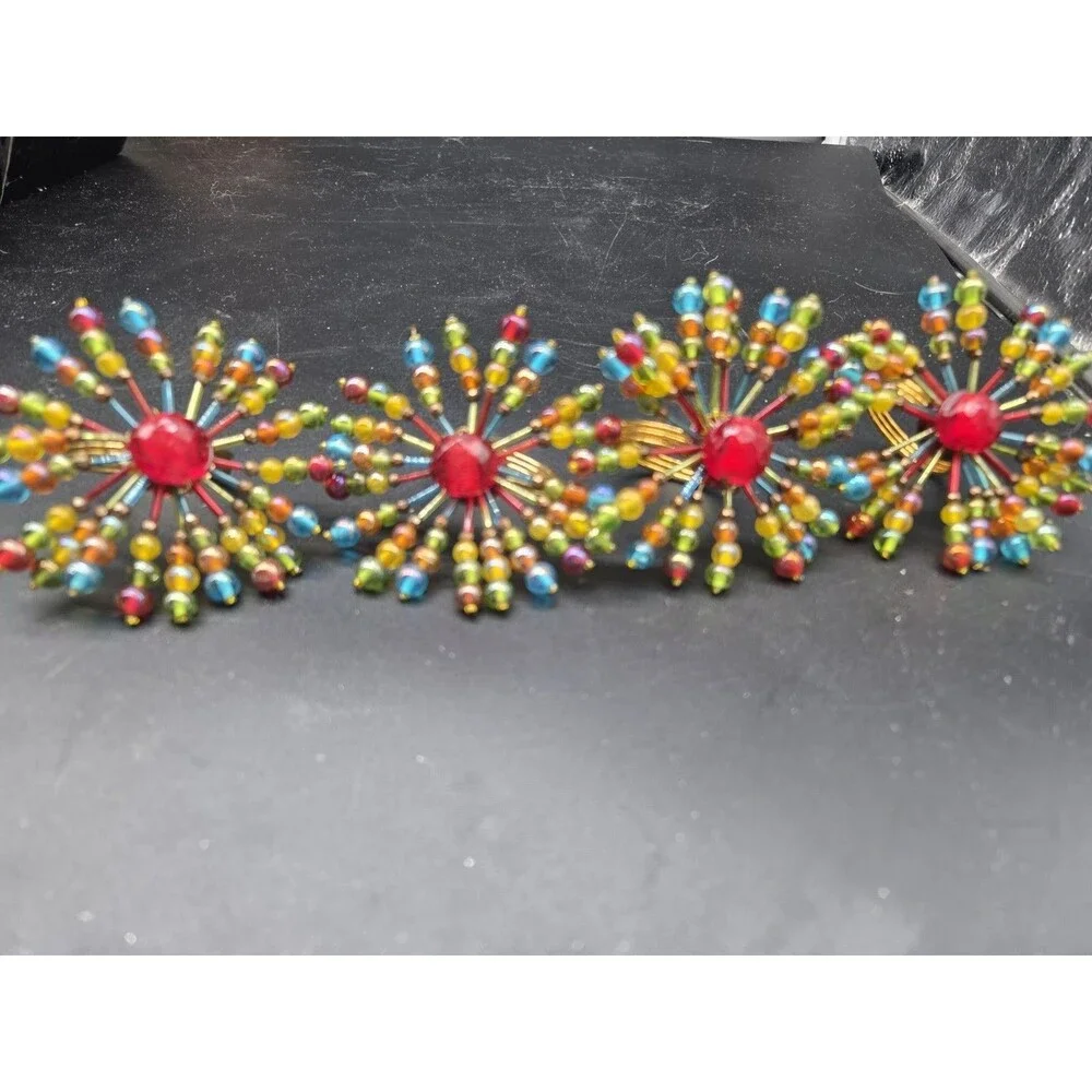 Vintage Pier 1 Beaded Firework Starburst Napkin Rings Set Of 4
